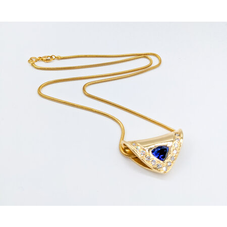 Necklace .75ctw Round Diamonds 1.50ct Sapphire 14ky 18" 223070069