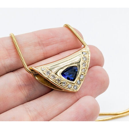 Necklace .75ctw Round Diamonds 1.50ct Sapphire 14ky 18" 223070069
