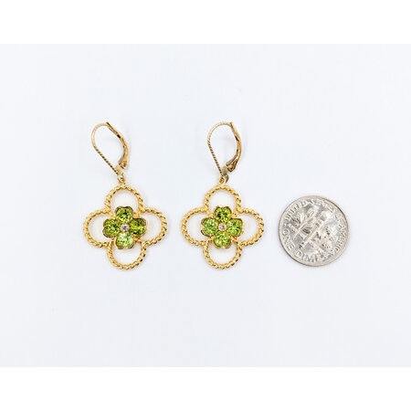 Earrings Clover .04ctw Round Diamonds (8)4mm Peridots 14ky 38x21mm 223060023