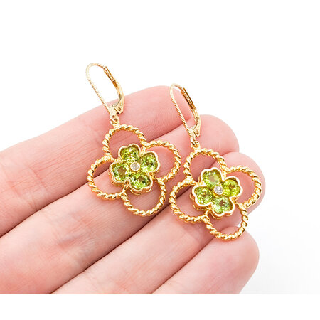 Earrings Clover .04ctw Round Diamonds (8)4mm Peridots 14ky 38x21mm 223060023