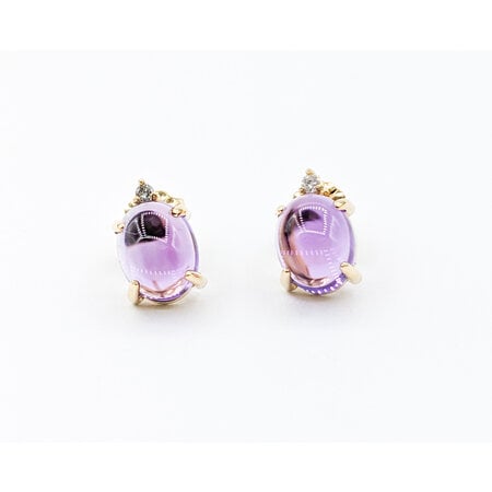 Earrings .02ctw Round Diamonds 9x7mm Amethyst 14ky 11x7mm 123080056