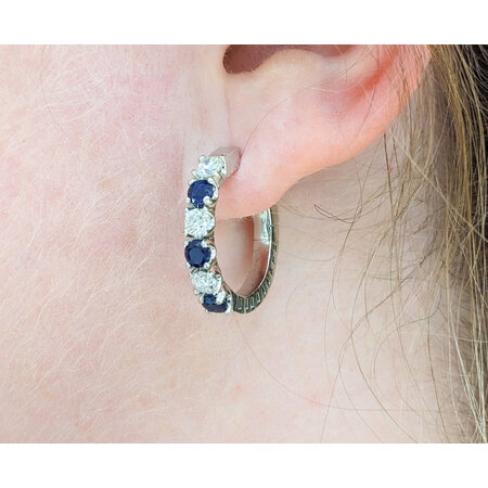 Earrings Hoop 1.18ctw Diamonds 1.53ctw Sapphire 14kw 1" 123030175