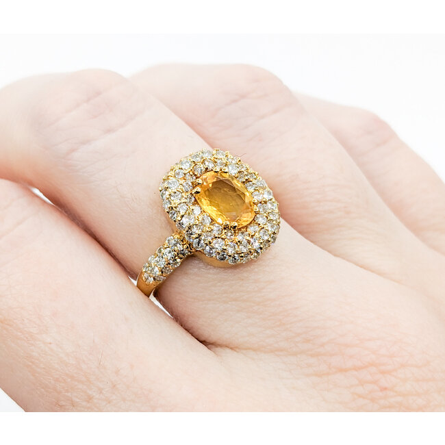 Ring .98ctw Round Diamonds 1.45ct Yellow Sapphire 18ky Sz7 223030023