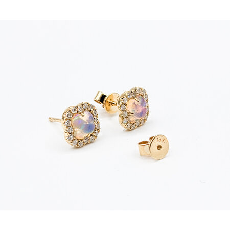 Earrings Quatrefoil Diamonds .62ctw Opal 14ky .3x.3" 123060177