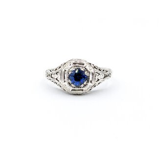Ring Antique .36ct Sapphire 18kw Sz5 123060151