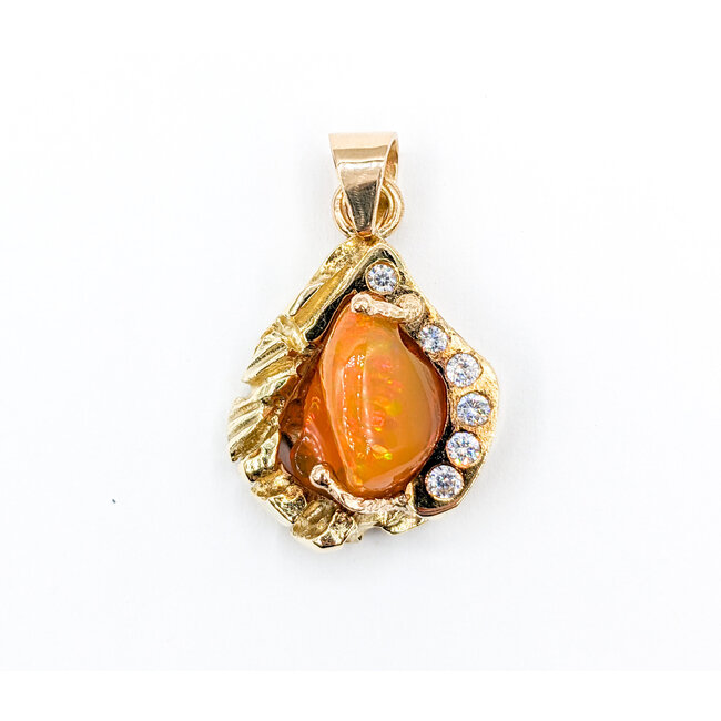 Pendant 3.0ct Freeform Opal CZ's 14ky 36x22mm 223080049