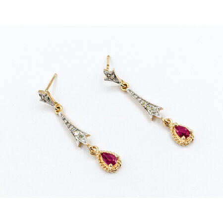 Earrings Dangle .10ctw Round Diamonds .25ctw Rubies 14ktt 33x5.5mm 223080048