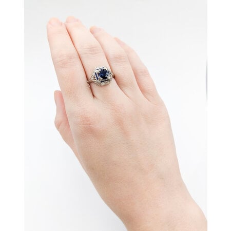 Ring Antique .10ctw Diamonds 1.49ct Sapphire 900pt Sz5.75 123060146