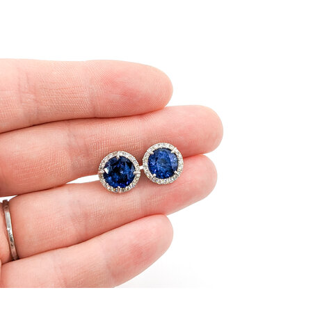 Earrings .51ctw Round Diamonds 6.43ctw Madagascar Sapphires 14kw 11.5mm 122100027