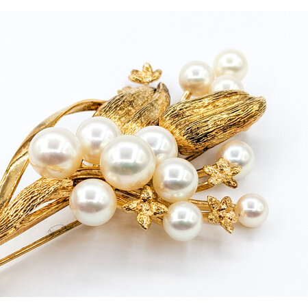 Brooch Mikimoto 5.5-8.6mm Akoya Pearls 14ky 78x45mm 223010023