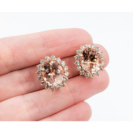 Earrings 1.86ctw Diamonds 8.82ctw Morganite 14kr 17.7x15.7mm 121090332