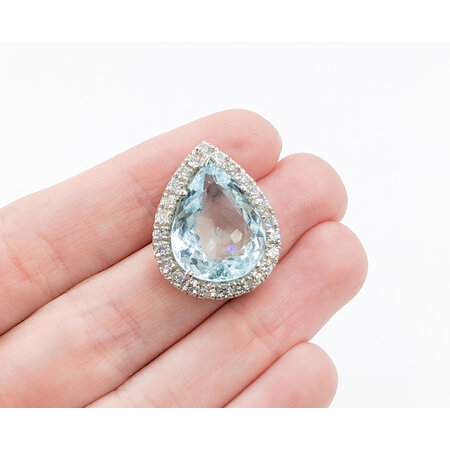 Pendant 1.08ctw Round Diamonds 11.80ct Aquamarine 18kw 120120032