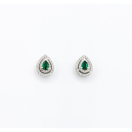 Earrings .63ctw Diamonds .42ctw Emerald 14kw 123060031