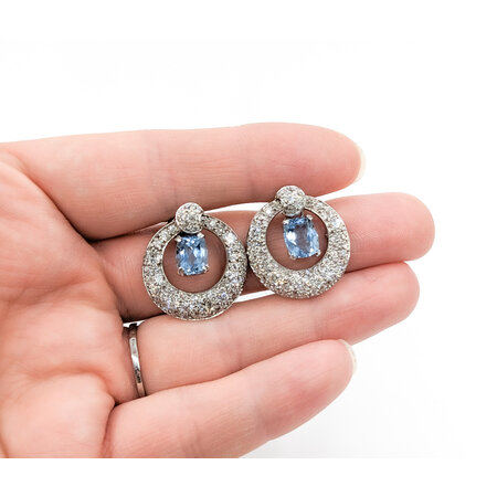 Earrings 2.84ctw Diamonds 3.45ctw Aquamarine Plat/14k 222100091