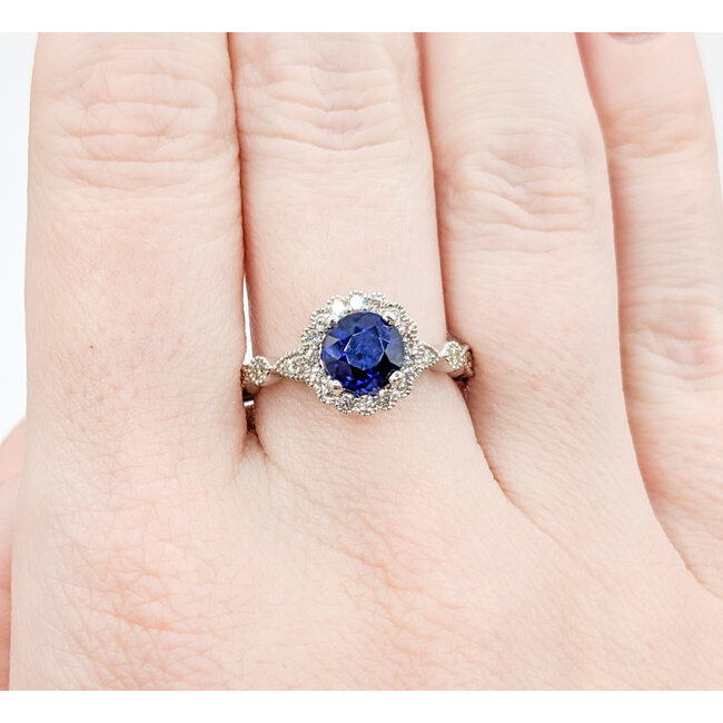 Ring .42ctw Diamonds 1.47ct Sapphire 950pt Sz7 123040051