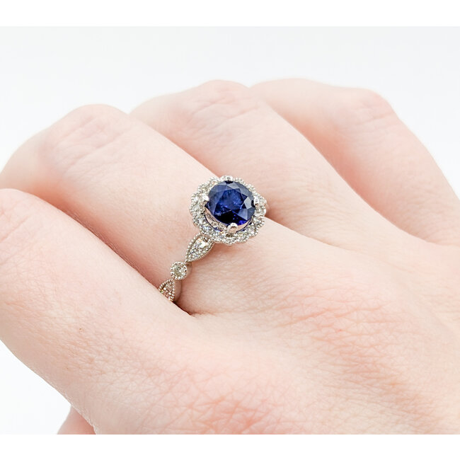 Ring .42ctw Diamonds 1.47ct Sapphire 950pt Sz7 123040051