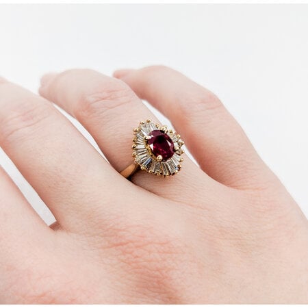 Ring 1.25ctw Tapered Baguettes Diamonds 1.00ct Ruby 14ky Sz6.5 122120154