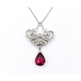 Necklace Lavaliere .35ctw Round Diamonds 1.65ct Tourmaline 18kw 15.25" 222100092