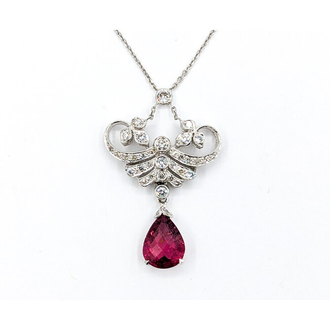 Necklace Lavaliere .35ctw Round Diamonds 1.65ct Tourmaline 18kw 15.25" 222100090