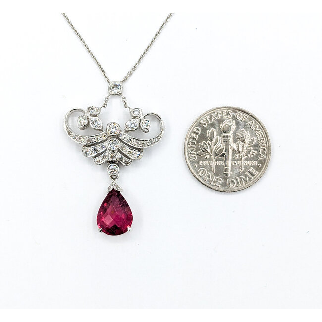 Necklace Lavaliere .35ctw Round Diamonds 1.65ct Tourmaline 18kw 15.25" 222100090