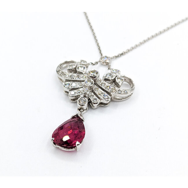 Necklace Lavaliere .35ctw Round Diamonds 1.65ct Tourmaline 18kw 15.25" 222100090
