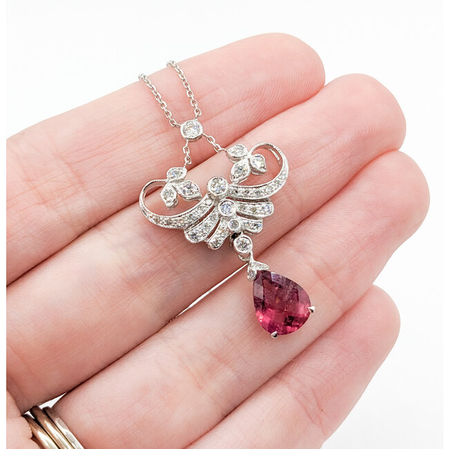 Necklace Lavaliere .35ctw Round Diamonds 1.65ct Tourmaline 18kw 15.25" 222100090