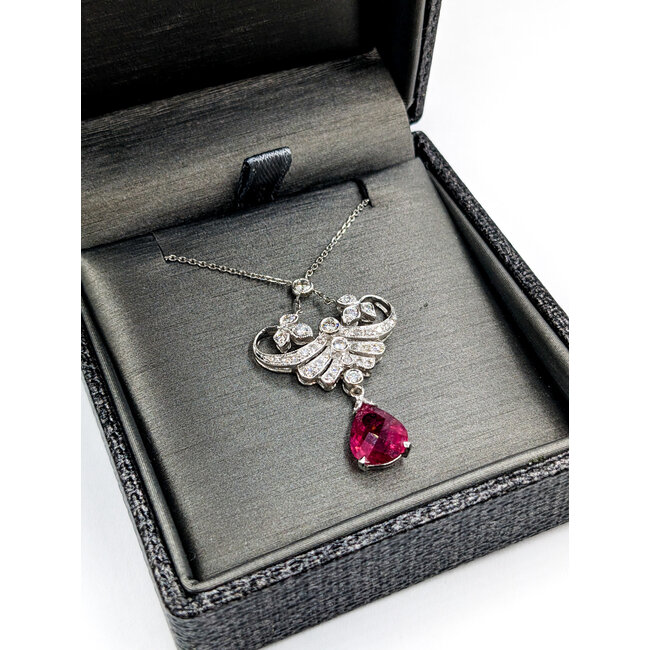 Necklace Lavaliere .35ctw Round Diamonds 1.65ct Tourmaline 18kw 15.25" 222100090