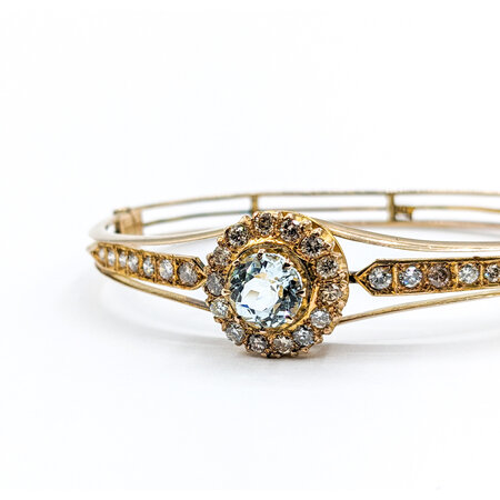 Bracelet Vintage 1.04ctw Round Diamonds 1.8ct Aquamarine 14ky 6.75" 222100107