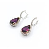  Earrings Dangle .76ctw Diamonds 7ctw Rhodolite Garnet 14kw 1x.4" 123060158