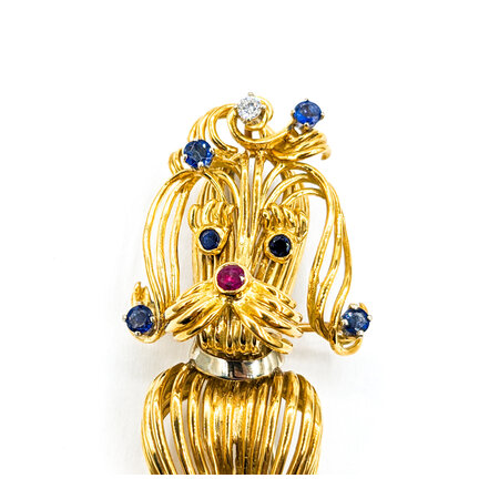 Brooch Vintage Poodle .06ct Round Diamond 1.0ctw Sapphires and Ruby 18ky 57x28.5mm 223100022