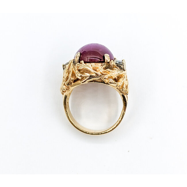 Ring Vintage .50ctw Round Diamonds 16x15mm Lab Grown Star Ruby 14ky Sz9 223090011