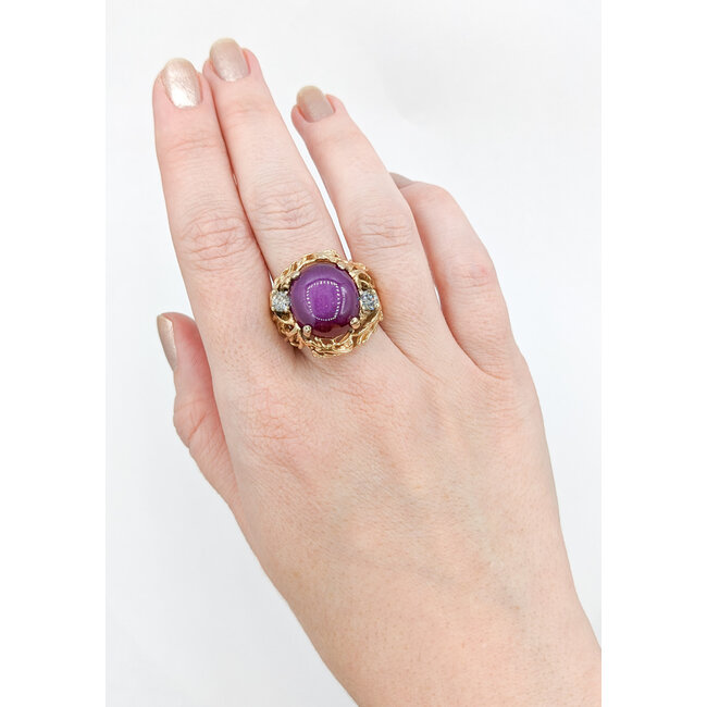 Ring Vintage .50ctw Round Diamonds 16x15mm Lab Grown Star Ruby 14ky Sz9 223090011