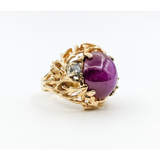 Ring Vintage .50ctw Round Diamonds 16x15mm Lab Grown Star Ruby 14ky Sz9 223090011