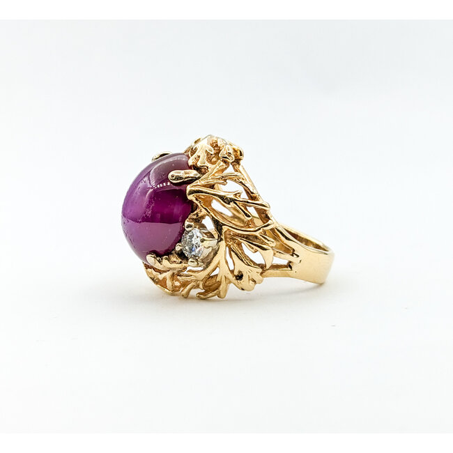 Ring Vintage .50ctw Round Diamonds 16x15mm Lab Grown Star Ruby 14ky Sz9 223090011