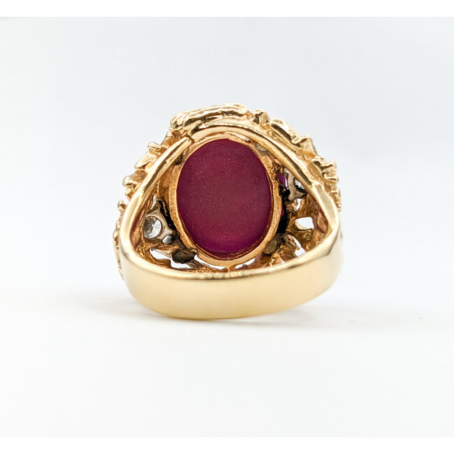 Ring Vintage .50ctw Round Diamonds 16x15mm Lab Grown Star Ruby 14ky Sz9 223090011