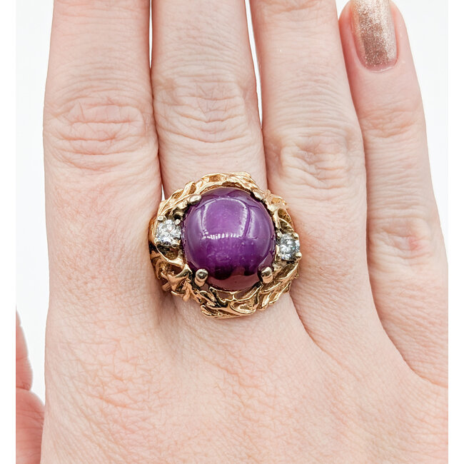 Ring Vintage .50ctw Round Diamonds 16x15mm Lab Grown Star Ruby 14ky Sz9 223090011