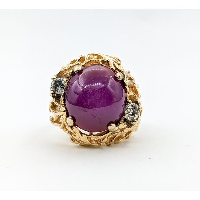 Ring Vintage .50ctw Round Diamonds 16x15mm Lab Grown Star Ruby 14ky Sz9 223090011
