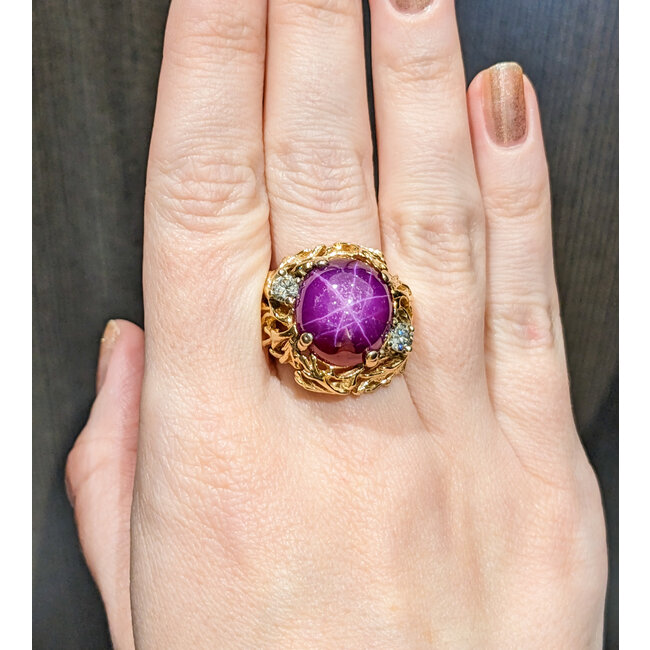 Ring Vintage .50ctw Round Diamonds 16x15mm Lab Grown Star Ruby 14ky Sz9 223090011