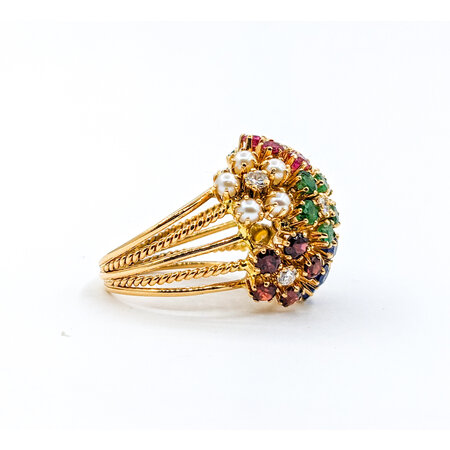 Ring Vintage .50ctw Round Diamonds Emerald/Ruby/Sapphire/Pearl 14ky Sz5.5 223100062