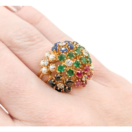 Ring Vintage .50ctw Round Diamonds Emerald/Ruby/Sapphire/Pearl 14ky Sz5.5 223100062