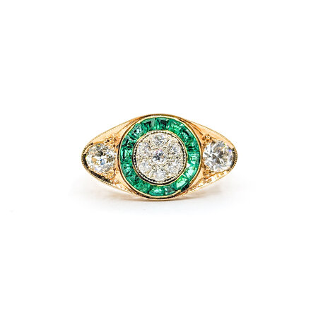 Ring Antique .80ctw Old European Diamonds .42ctw Emeralds 14ky Sz5.5 223100058