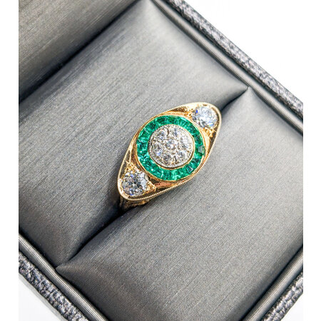 Ring Antique .80ctw Old European Diamonds .42ctw Emeralds 14ky Sz5.5 223100058