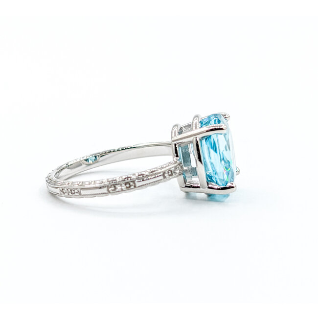 Ring .01ct Round Diamond 6.3ct Blue Zircon 18kw Sz7 223100052