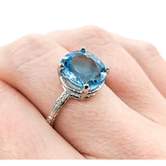 Ring .01ct Round Diamond 6.3ct Blue Zircon 18kw Sz7 223100052