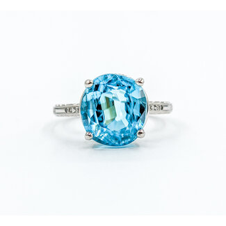 Ring .01ct Round Diamond 6.3ct Blue Zircon 18kw Sz7 223100052