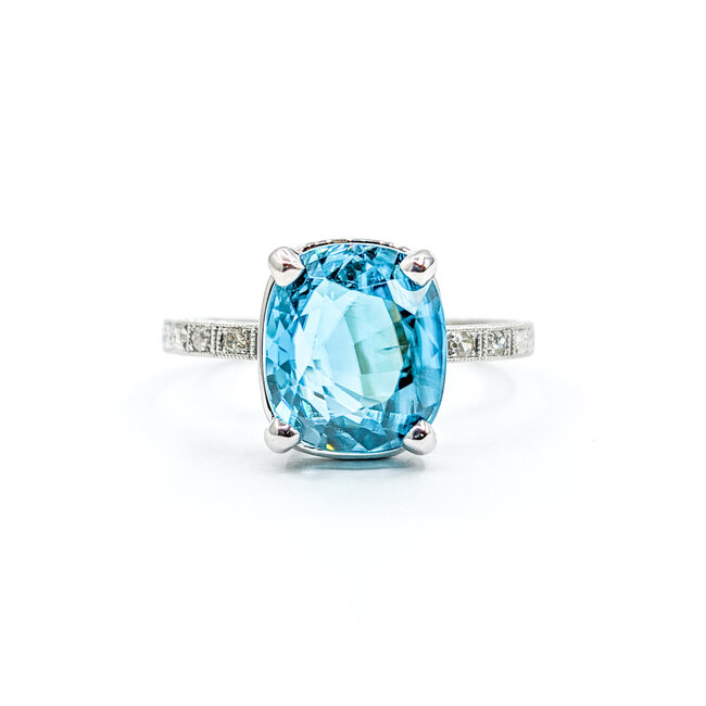 Ring .04ctw Round Diamonds 6.03ct Blue Zircon Platinum Sz8 223100056