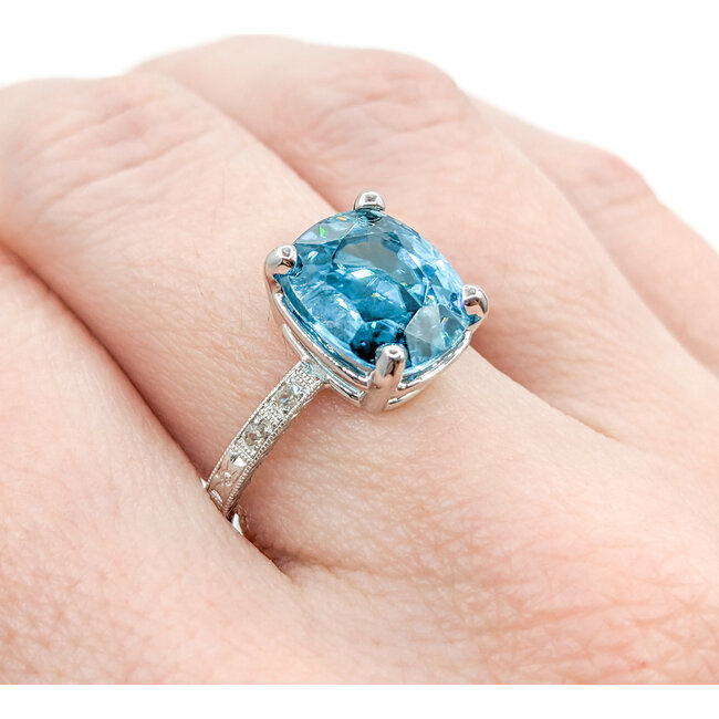 Ring .04ctw Round Diamonds 6.03ct Blue Zircon Platinum Sz8 223100056