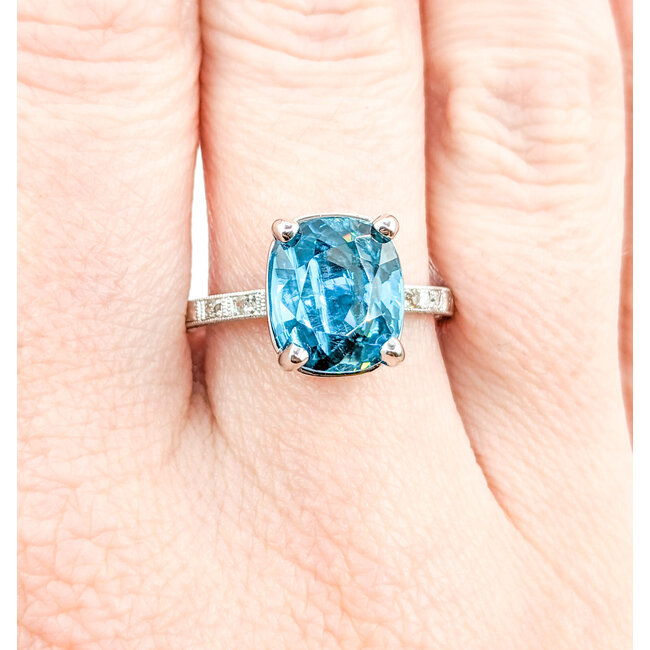 Ring .04ctw Round Diamonds 6.03ct Blue Zircon Platinum Sz8 223100056