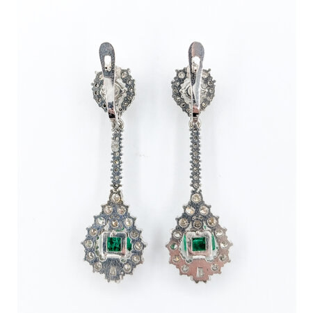 Earrings 2.41ctw Round/Baguette Diamonds 1.33ctw Emeralds 18kw 40x12mm 223100070