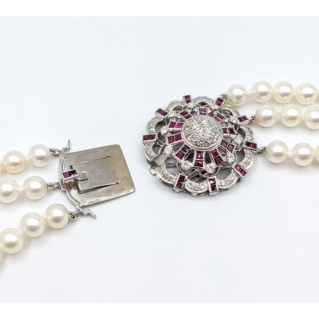 Necklace 1.51ctw Round Diamonds 1.60ctw/7.5mm Pearl Ruby 14kw